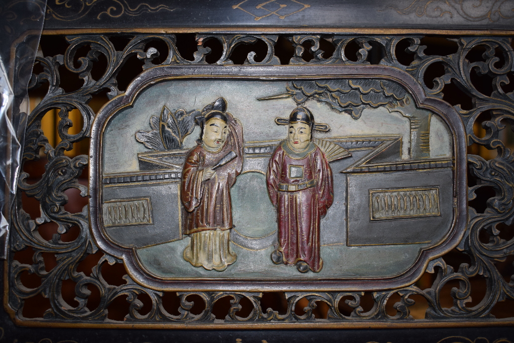 A Chinese hardwood four fold screen, eac - Image 26 of 26