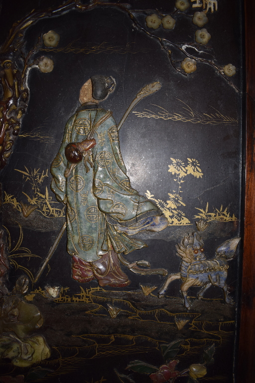 A Chinese hardwood four fold screen, eac - Image 10 of 26