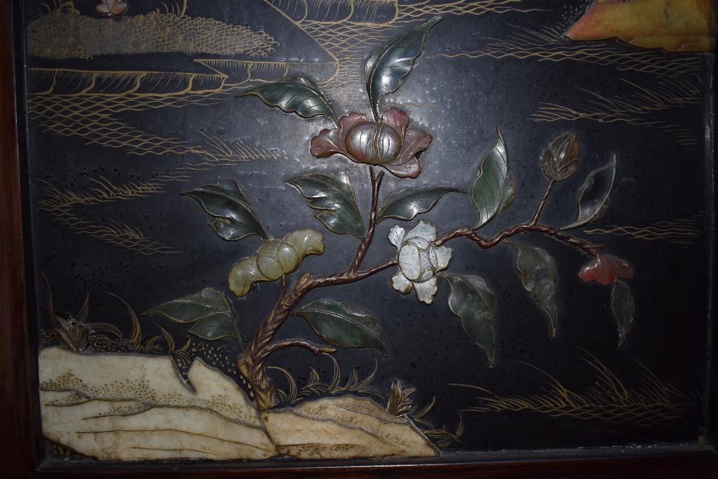 A Chinese hardwood four fold screen, eac - Image 17 of 26