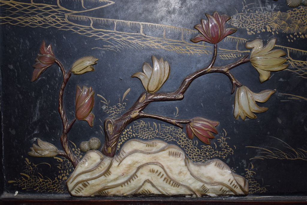 A Chinese hardwood four fold screen, eac - Image 24 of 26