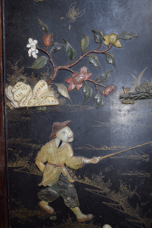 A Chinese hardwood four fold screen, eac - Image 23 of 26