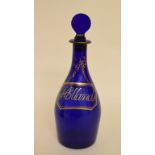 A 19th century blue glass decanter and stopper, Hollands,