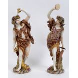 A large pair of Naples porcelain figures, Pan and his companion,