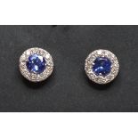 A pair of 18ct white gold, tanzanite and