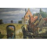 Continental school, a canal scene, oil o