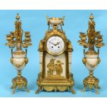 A French clock garniture, the clock havi