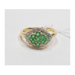 A 9ct gold, emerald and diamond ring, ap