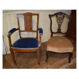 An Edwardian inlaid mahogany armchair, a