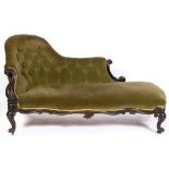 A Victorian scroll end chaise longue, on