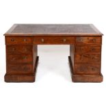 A Victorian mahogany pedestal desk, the