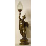 A gilt metal table lamp, in the form of