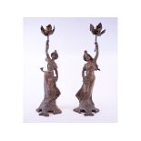 A pair of Art Nouveau spelter figural la