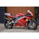 A 1994 Cagiva Mito 125, registration number L601 HKN, frame number 8P-023407, red.