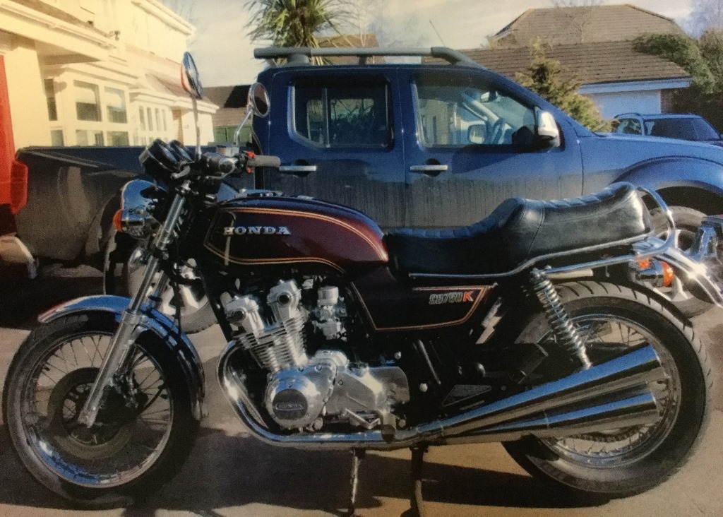 A 1981 Honda CB750K/Four, registration number SVR 655W, maroon.