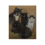 Marjorie Cox, four cats, Squeak, Cecily,