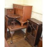 A 19th century mahogany side cabinet, 85 cm wide, a coal purdonium, a small tripod table,