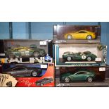 A Shelby Collectibles 1:18 scale die-cast model Aston Martin DBR1, and eight other Aston Martins,