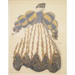 After Leon Bakst, a study of a theatrical lady in a large elaborate dress, gouache over pencil,