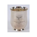 A German Luftwaffe silver coloured metal shot cup, Fliegerdivision 6, 1939, stamped .830, 5.