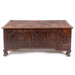 A Continental red stained coffer,