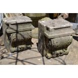 A pair of carved stone corbell, decorated acanthus leaves,