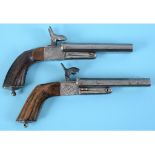 A pair of 19th century percussion cap double barrel pistols,