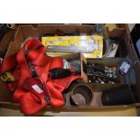 Assorted spares, including a Sabelt harness, a Range Rover brake hose, steel braided hose,