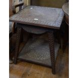 An Eastern carved hardwood occasional table, having geometric and foliate decoration,