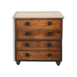 A 19th century teak campaign/captains chest, in two parts, with four long drawers,