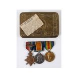 A WWI trio, with 1914 Star and Mons bar, awarded to 6214 Pte H Davage 1/Wilts Reg,