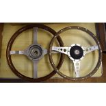 A Moto-Lita four spoke wood rim aluminum steering wheel and boss,