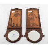 A pair of marquetry mirrors, of rectangular form decorated sailors,