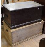 A Victorian stripped pine blanket box, 101 cm wide,