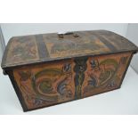 A 19th century Continental dome top box, with painted decoration,