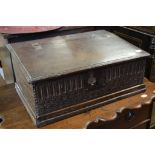 A 17th century carved oak bible box,