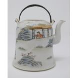 A Chinese porcelain teapot, with polychrome enamel decoration, and two handles, lacks cover, 9.