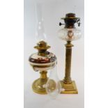 A Victorian brass Corinthian column oil lamp,