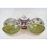 A pair of Glyn Colledge Denby bowls, decorated fish, 34 cm wide,