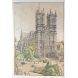 Karl Hagedorn, a view of Westminster Abbey, mixed media, signed and dated '30, 53.