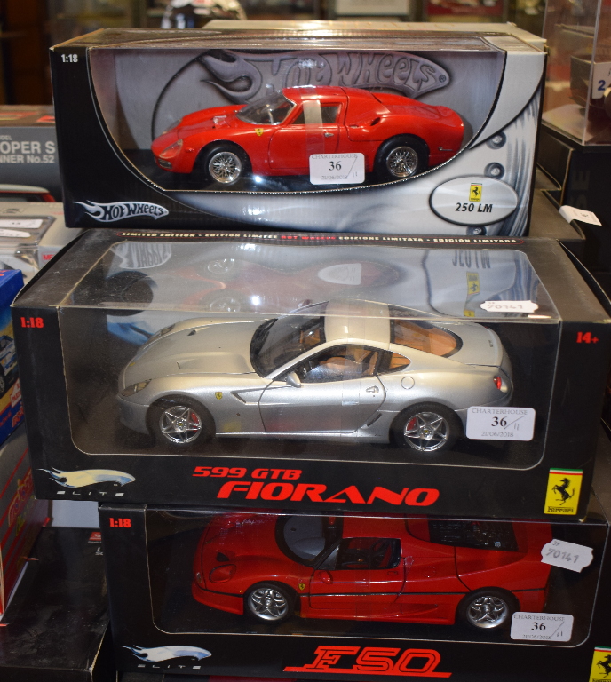 An Elite 1:18 scale die-cast model Ferrari 599GTB Fiorano, and ten other model Ferraris,