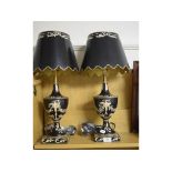 A pair of table lamps, with painted deco