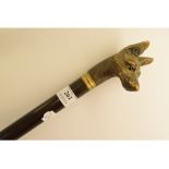 A carved wood dog head handled walking c