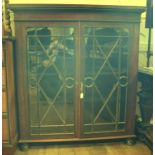 A mahogany bookcase, having a pair of gl