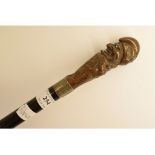 A carved boxwood handled walking cane, m