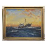 Leslie Wilcox, a trawler in rough seas,