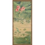 A Japanese scroll painting, with toads a