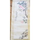 A Chinese scroll picture, flowers and fo