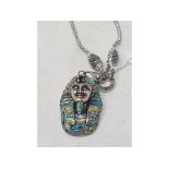 A silver and opal Egyptian mask pendant,