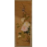 A Chinese scroll painting, birds on a fl