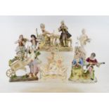 A Continental porcelain group, 17 cm high, other groups and figures (box)